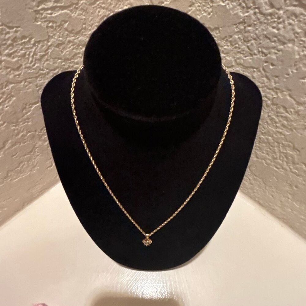 Vintage Nina Ricci Gold Plated Chain Necklace NR Logo Crystal Teardrop Pendant - Picture 2 of 8
